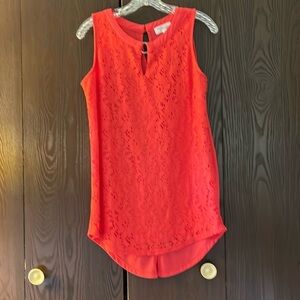Eve & Maddie sleeveless perforated front orange top. Size Small